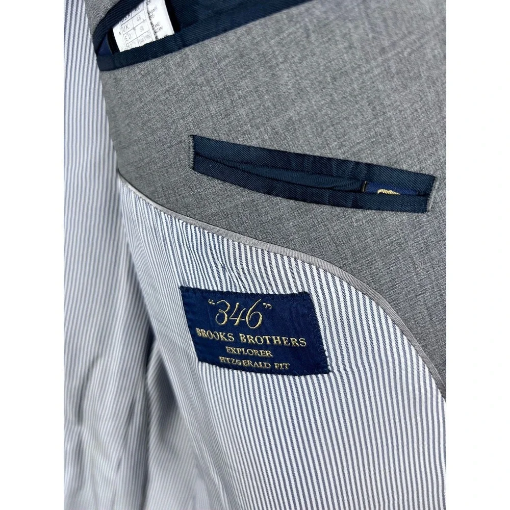 Brooks Brothers 346 Explorer Fitzgerald Fit‎ Grey Wool Blend Suit Jacket 46L